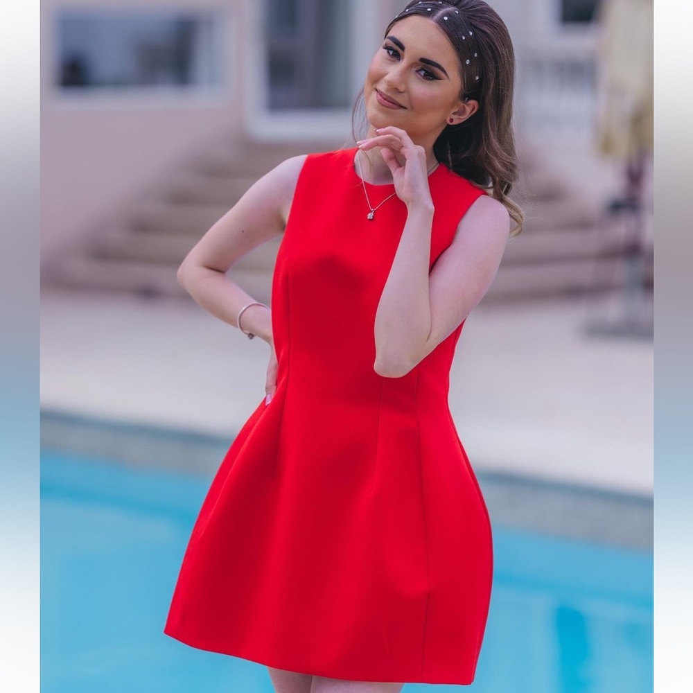 Zara red voluminous mini dress crepe material- Valentine’s Day dress - Picture 13 of 15